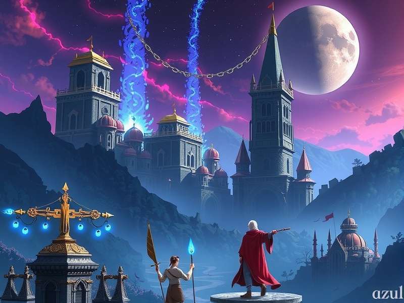 Colorful Azul board game tiles arranged in a mosaic pattern on a wooden table