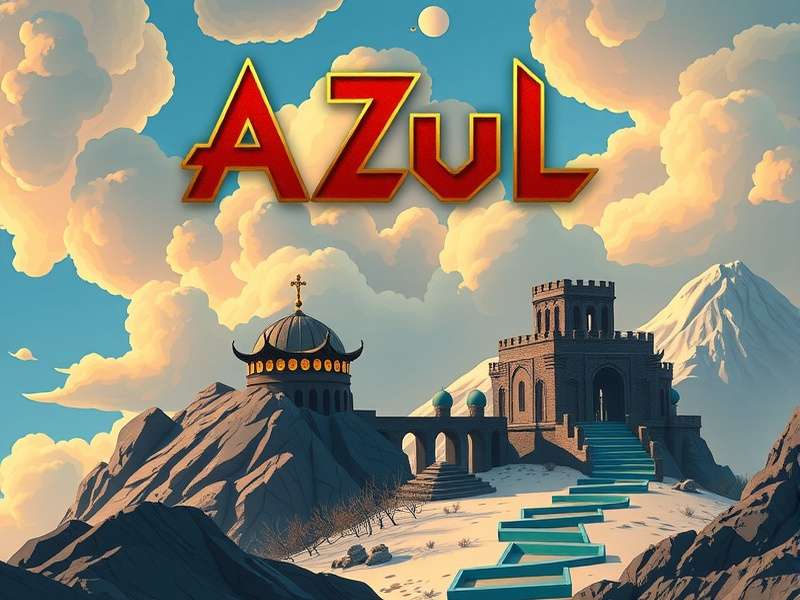 Close-up of hands holding a tablet displaying the Azul digital game interface