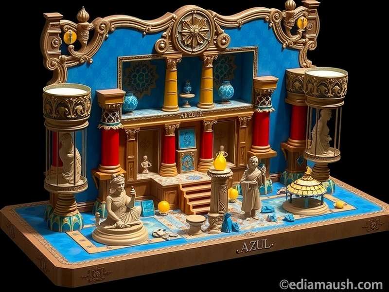 Azul game set with colorful tiles arranged artistically