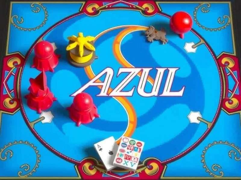 Azul board game setup with colorful tiles on table