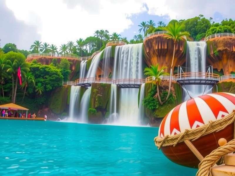 Cataratas De Agua Azul Watervallen in Mexico, blue waterfalls surrounded by lush greenery
