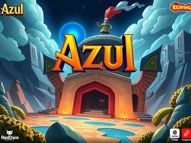 Azul board game pieces scattered on a table with a Reddit logo in the background