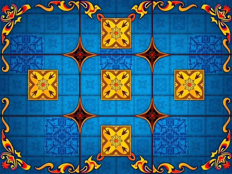 Azul Tile Game App digital interface showing colorful ceramic tiles on a wooden board
